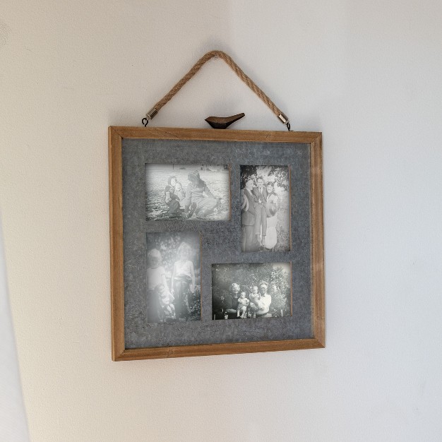 4x6 Inch 4 Photo Hanging Picture Frame Galvanized Metal And Wood Frame With Mdf Jute amp Glass By Foreside Home amp Garden