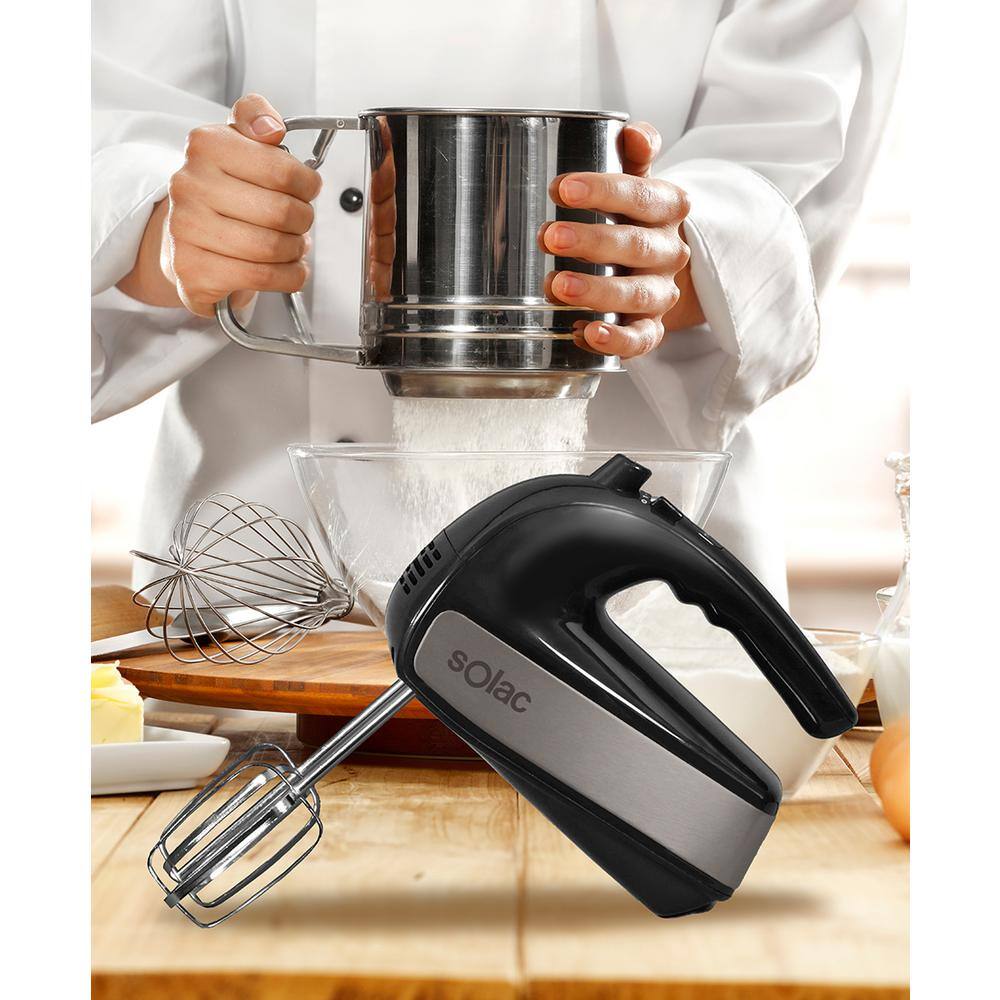 SOLAC 5-Speed Black Turbo Hand Mixer with Beaters and Dough Hooks S9210-A