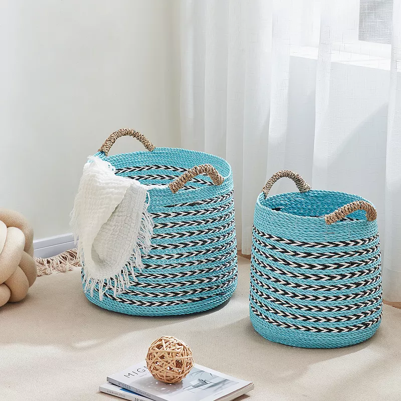 Saddle River Blue Seagrass and Raffia Basket 2-piece Set