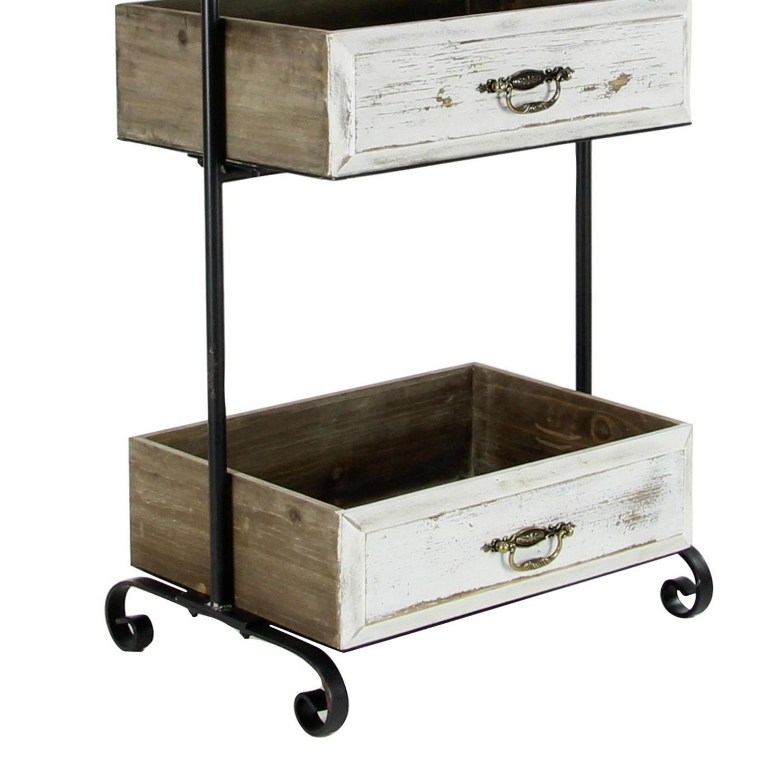 DecMode White Wood Farmhouse Storage Cart 49