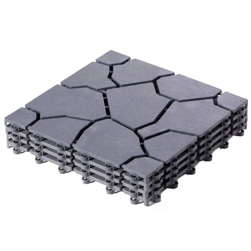 Gardenised Gray Plastic Garden Path Track Interlocking Stone Look Design Pathway Tile Floor Paver (Pack of 4) QI004108.4