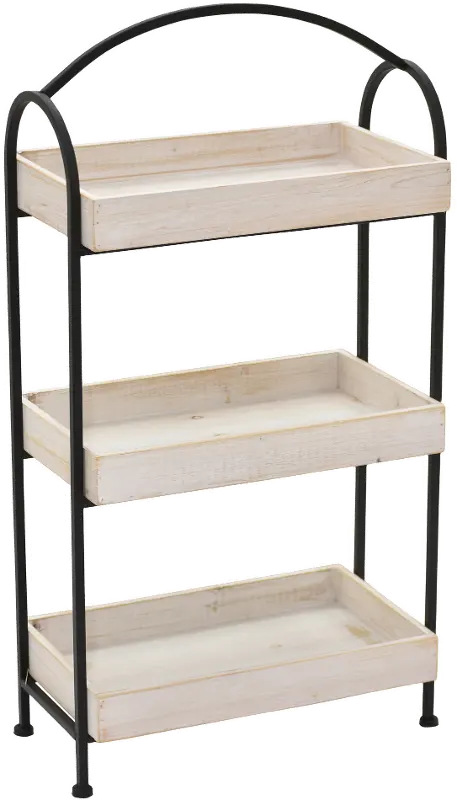 White Wash Wood and Metal Stand with Three Shelves