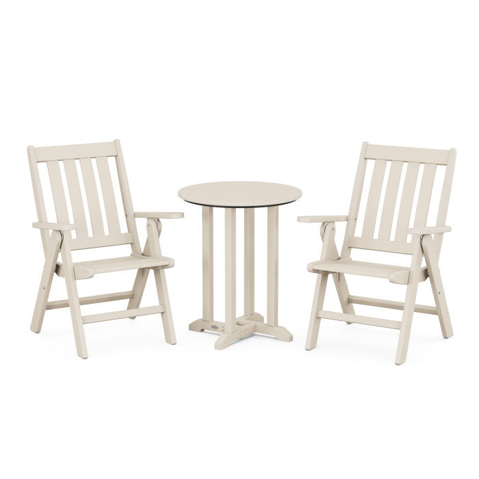 Polywood Vineyard Folding Chair 3-Piece Round Dining Set PWS1319-1