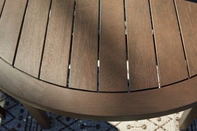 Signature Design by Ashley Outdoor Germalia Eucalyptus Round Dining Table with Umbrella Hole, Brown