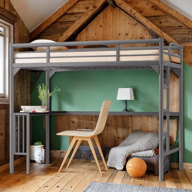 78.34'L * 42.12'W * 64.96'H Twin Metal loft Bed with Desk and full length guardrail