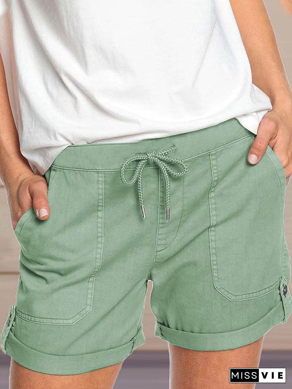 Women's Casual Solid Color Cargo Shorts