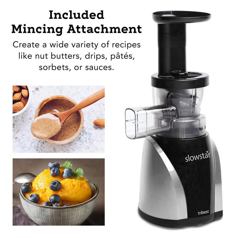 Tribest Slowstar 24 fl oz Black and Silver Vertical Cold Press Juicer with Mincing Attachment