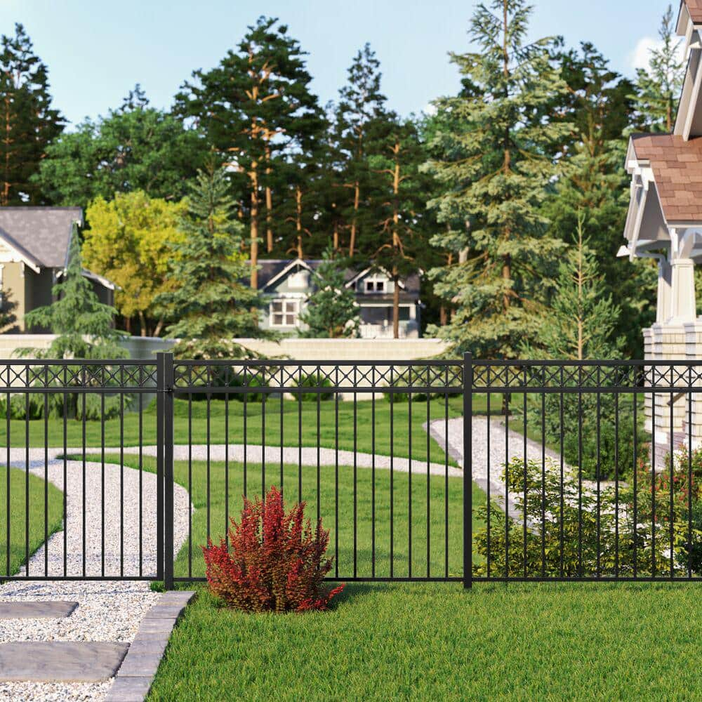 Barrette Outdoor Living Highland 4.5 ft. x 6 ft. Black Decorative Flat Top Aluminum Fence Panel 73050579