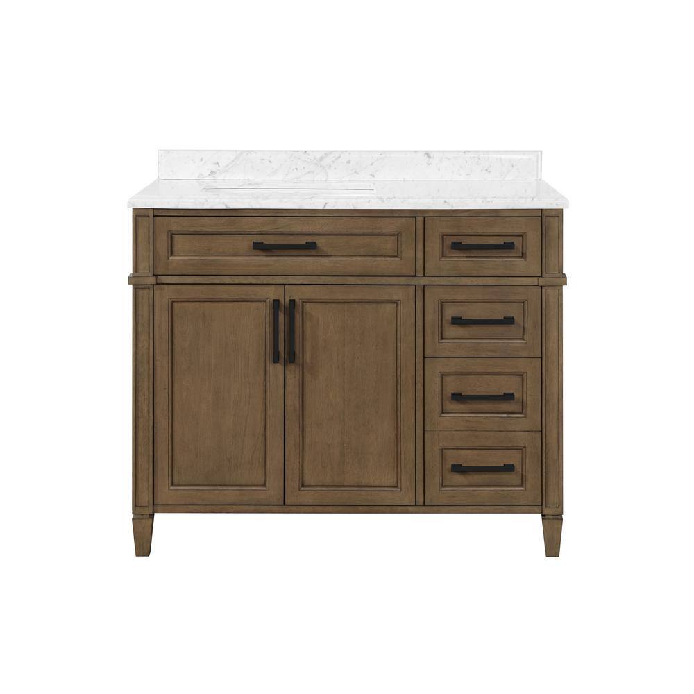 Home Decorators Collection Caville 42 in. W x 22 in. D x 34.50 in. H Bath Vanity in Almond Latte with White Marble Top Caville 42AL