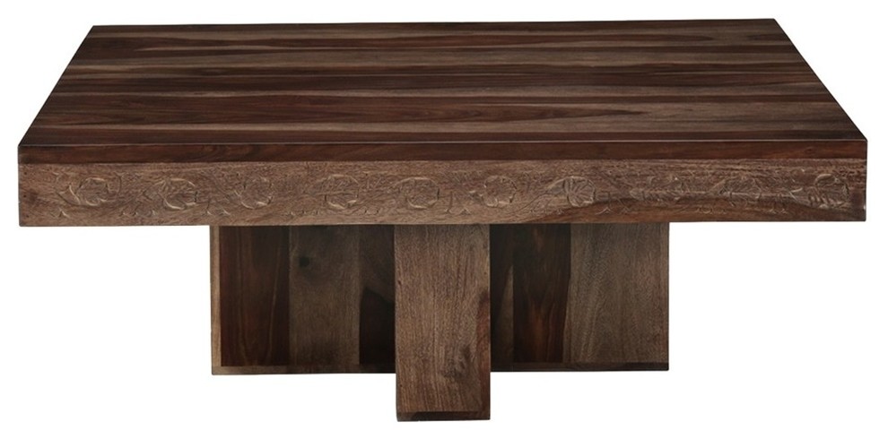 Dallas Midnight Solid Wood Square Pedestal Rustic Coffee Table   Transitional   Coffee Tables   by Sierra Living Concepts Inc  Houzz