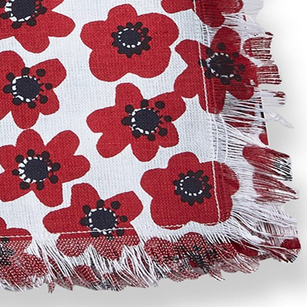 Tag Happy Flower Bright Red Floral Print On White Backgroun Cotton Machine Washable Napkin Set Of 4