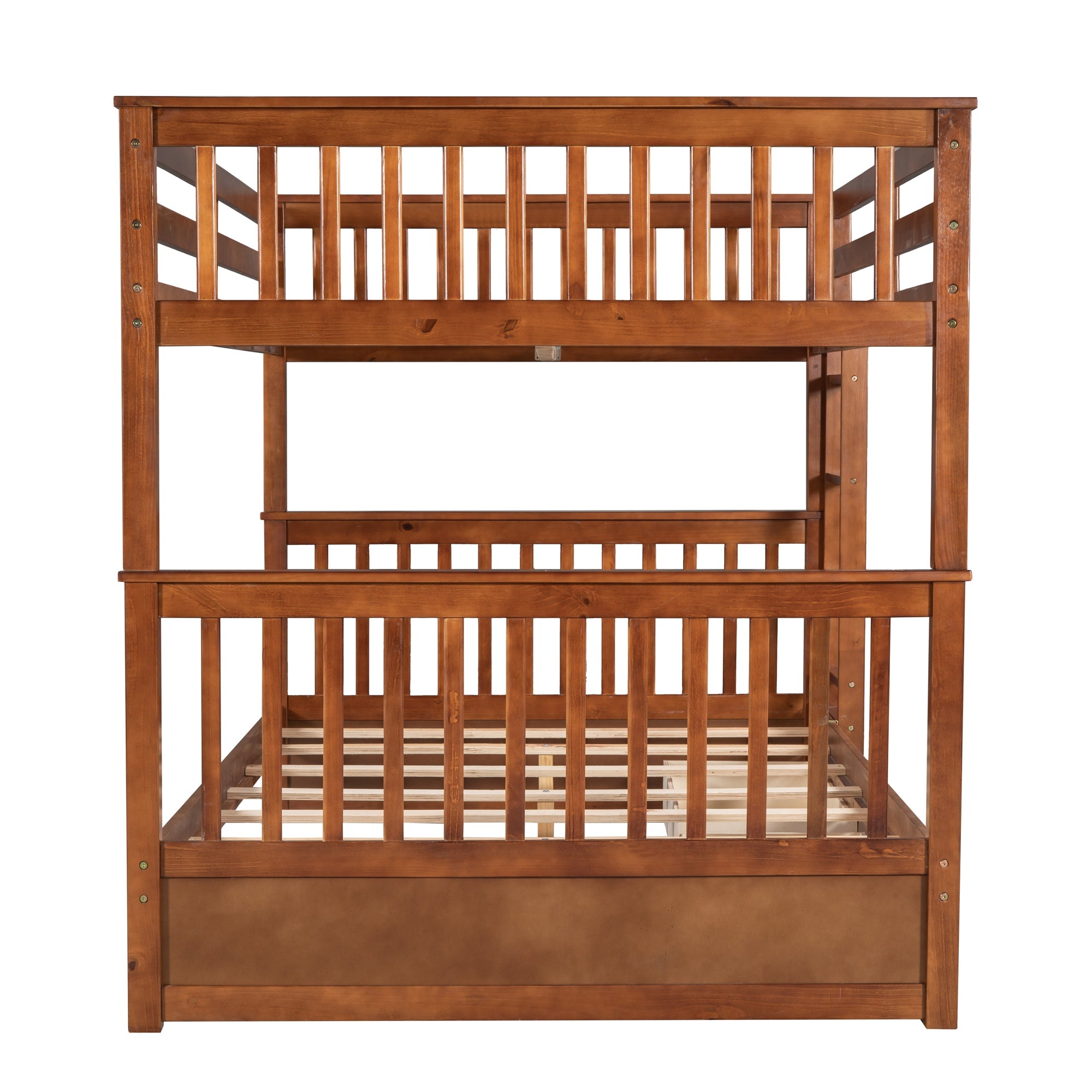 Wood Full Over Full Bunk Bed with Two Storage Drawers and Ladders for Kids Adults,Walnut