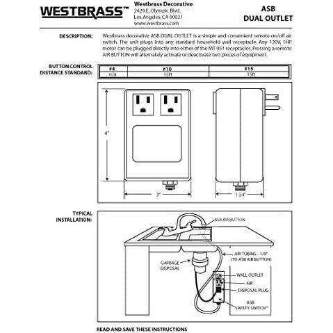 Westbrass Sink Top Waste Disposal Air Switch and Dual Outlet Control Box Flush Button Matte Black RASB-2B3-62