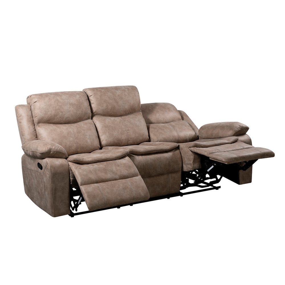 Roundhill Furniture Ensley Faux Leather Reclining Sofa and Loveseat in Sand Finish