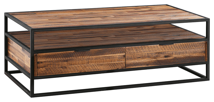 50 quotBrown And Black Solid Wood Rectangular Coffee Table With Shelf   Coffee Tables   by HomeRoots  Houzz