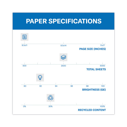 Hammermill Great White 30 Recycled Print Paper， 92 Bright， 20lb， 8.5 x 11， White， 500 Sheets/Ream， 10 Reams/Carton (86700)