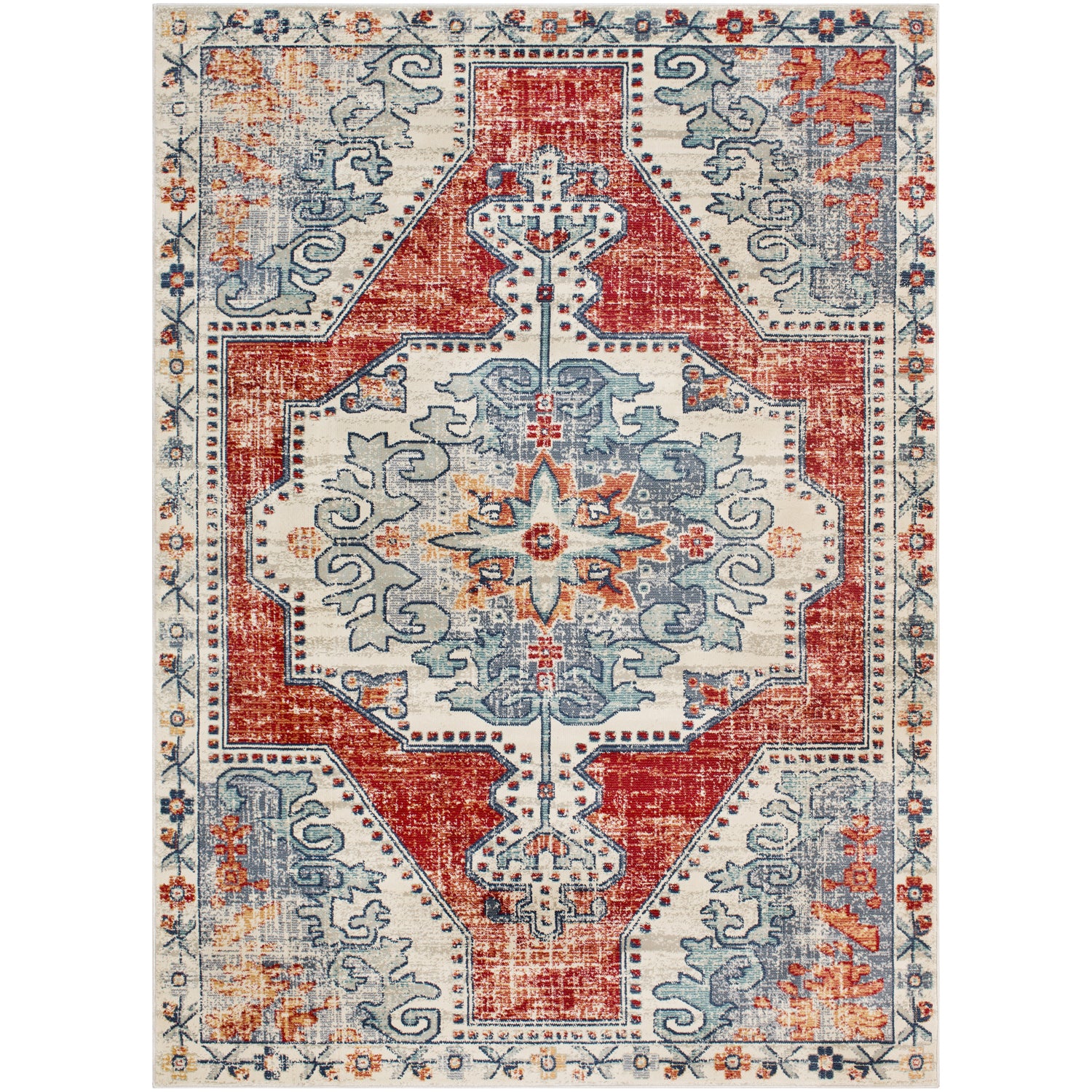 Bohemian Rug in Bright Red & Beige