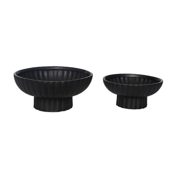 Transpac Dolomite 10 in. Black Christmas Fluted Pedestal Bowls Set of 2