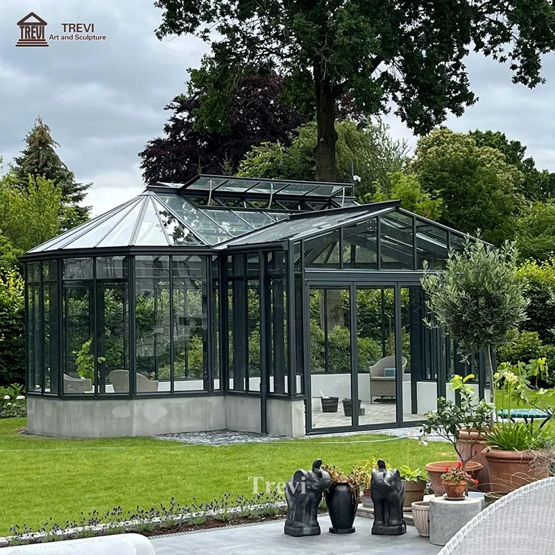 Glasshouse Garden Sunrooms   Glass Houses Wrought Iron Gazebo With Glass For Decoration