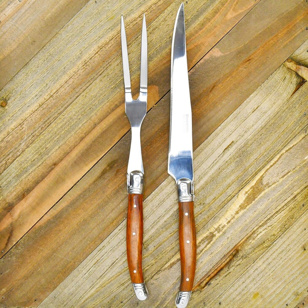 Laguiole Inspired Carving Fork and Knife with 18/10 Stainless Steel  Natural Wood Handles   2 piece