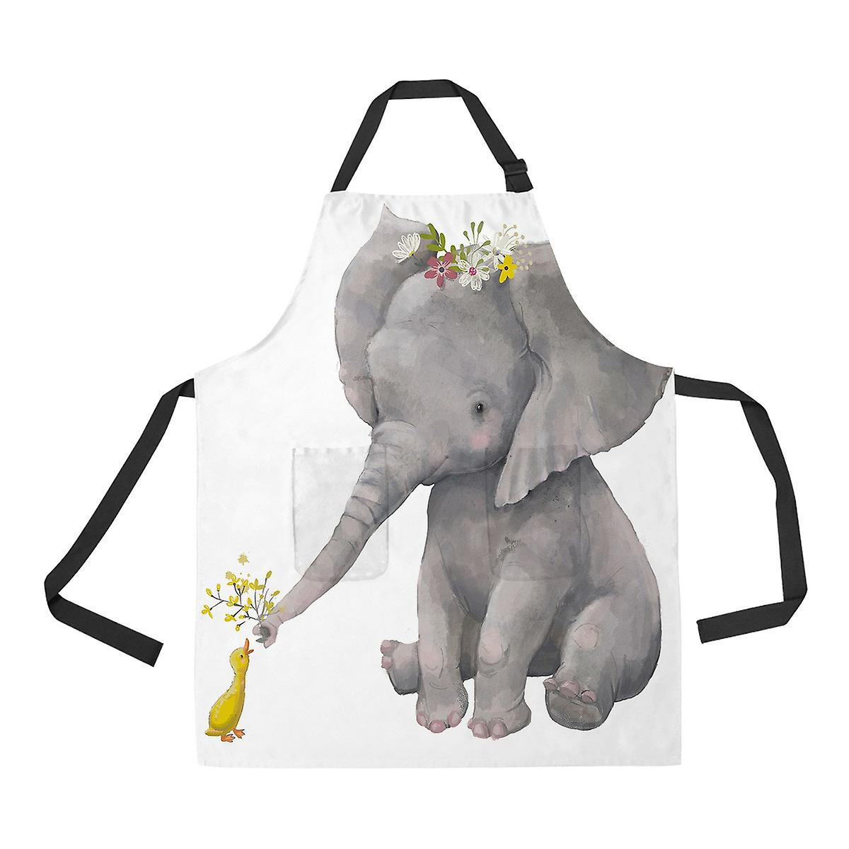 Cute Elephant With Floral Wreath And Little Duck Apron Home Kitchen Apron With Pockets