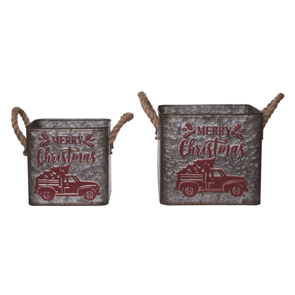 Transpac Metal 9.5 in. Gray Christmas Rustic Nesting Buckets Set of 2