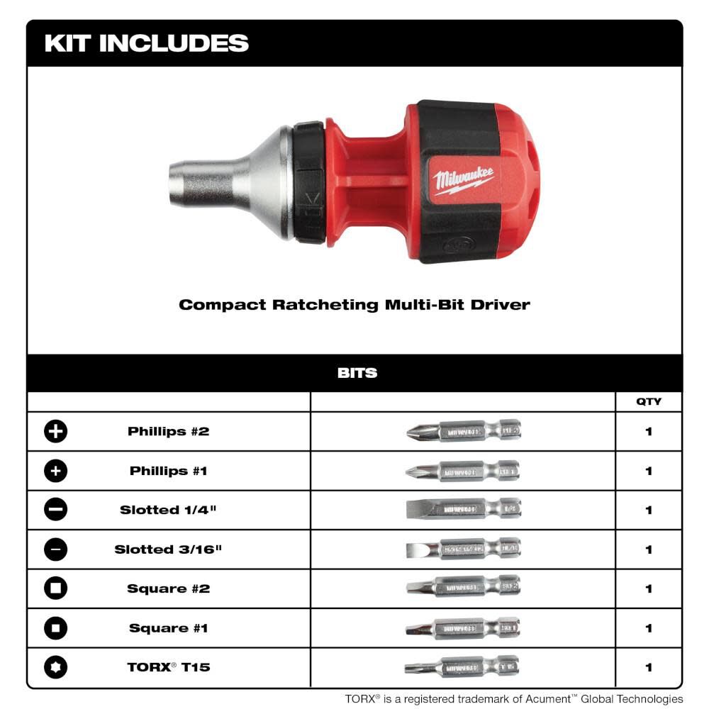 Milwaukee 8-in-1 Compact Ratcheting Multi-Bit Driver 48-22-2330 from Milwaukee