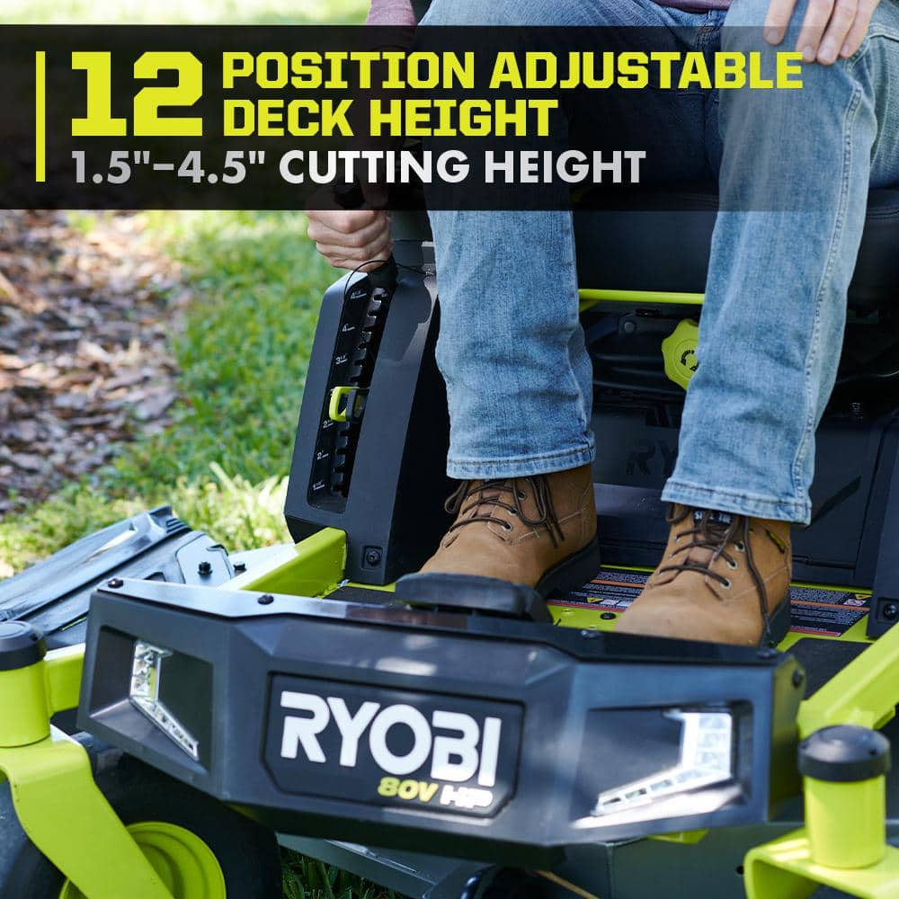 RYOBI 80V HP Brushless 54 in. Battery Electric Cordless Zero Turn Riding Mower (3) 80V Batteries (4) 40V Batteries and Charger RYRM8034