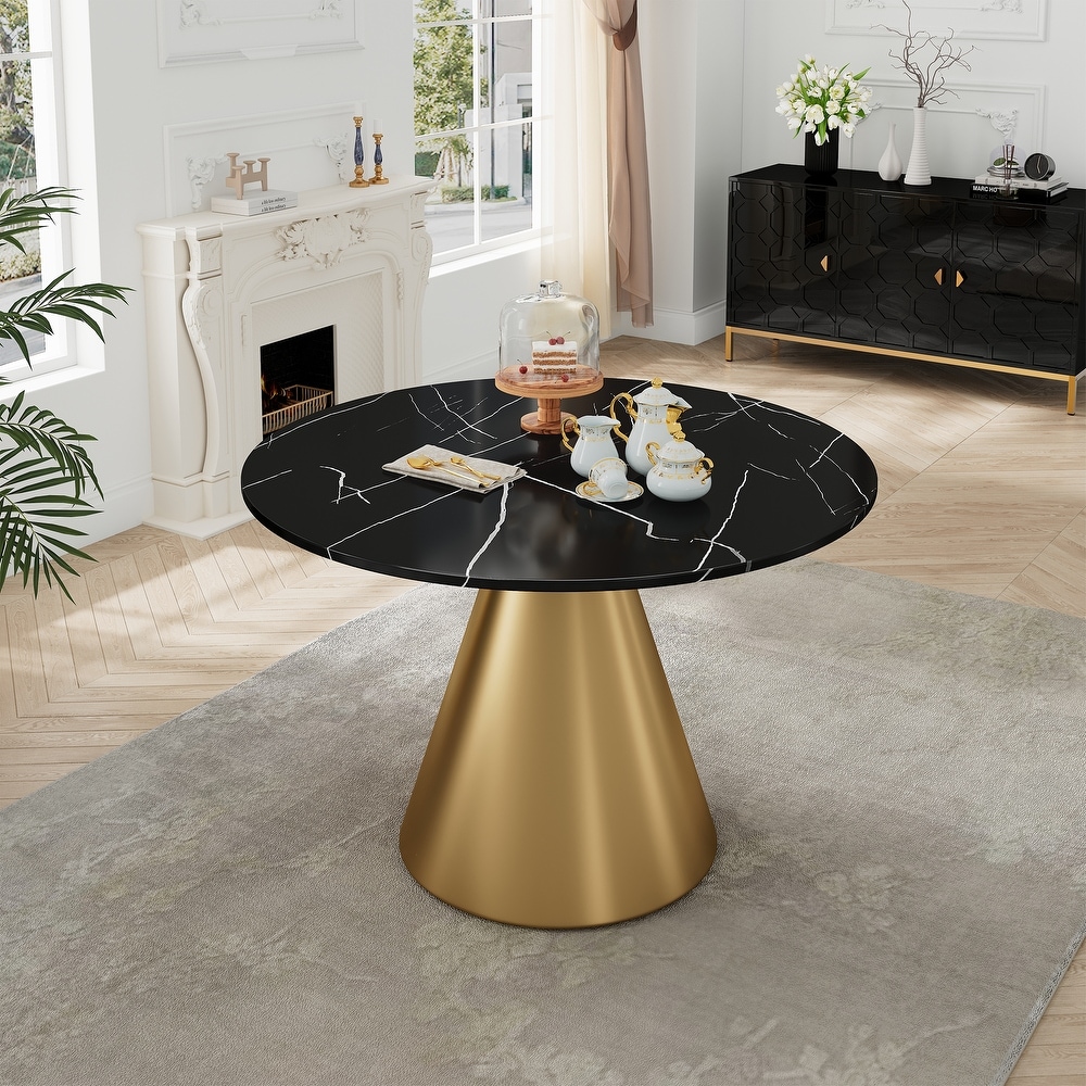 Clihome Round Marble Top Metal Dining Table