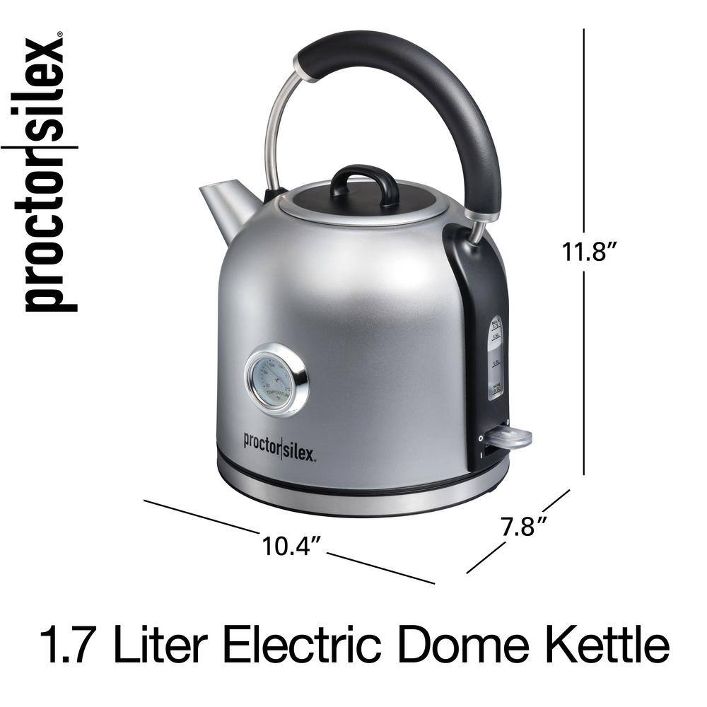 Proctor Silex 7-Cup Stainless Steel Cordless Electric Tea Kettle with Temperature Gauge 41035