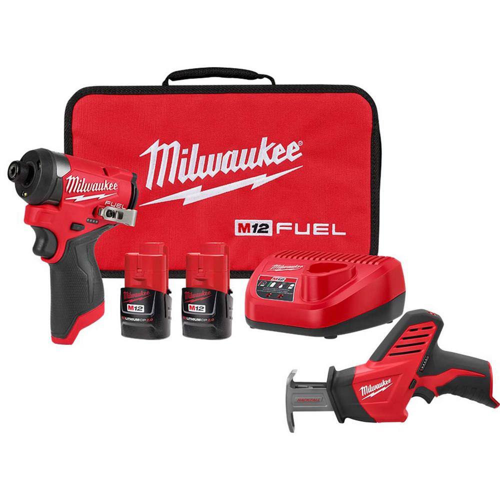 MW M12 FUEL 12-Volt Lithium-Ion Brushless Cordless 14 in. Hex Impact Driver Kit with M12 HACKZALL 3453-22-2420-20