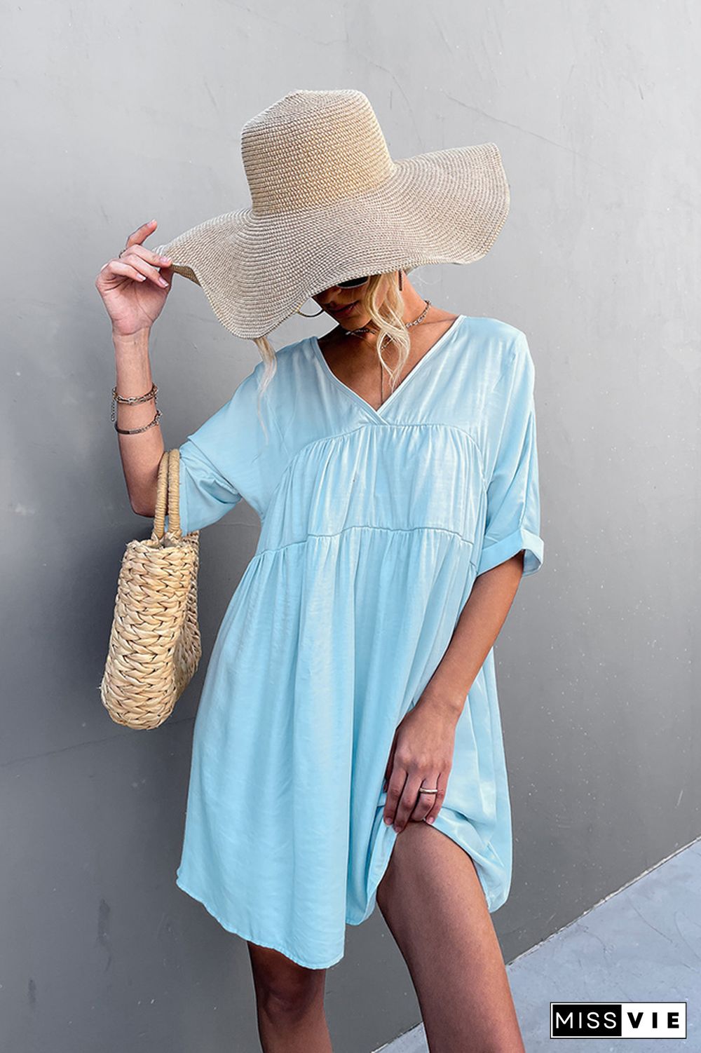 Loose V Neck Short Sleeves Dress Wholesale