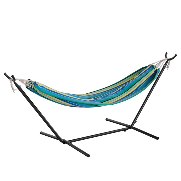 Emma And Oliver Cotton Two Person Hammock With Space Saving Steel Stand Premium Carry Bag And Hanging Hardware