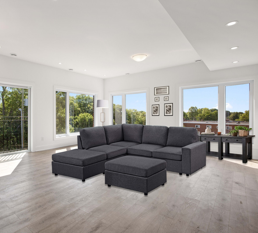 Skye Modular Sectional Sofa With Ottoman  Linen   Transitional   Sectional Sofas   by Lilola Home  Houzz