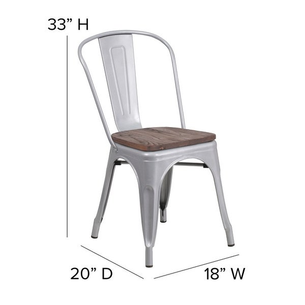 Wood Seat/ Galvanized Steel Stackable Chair (Set of 4) - 18