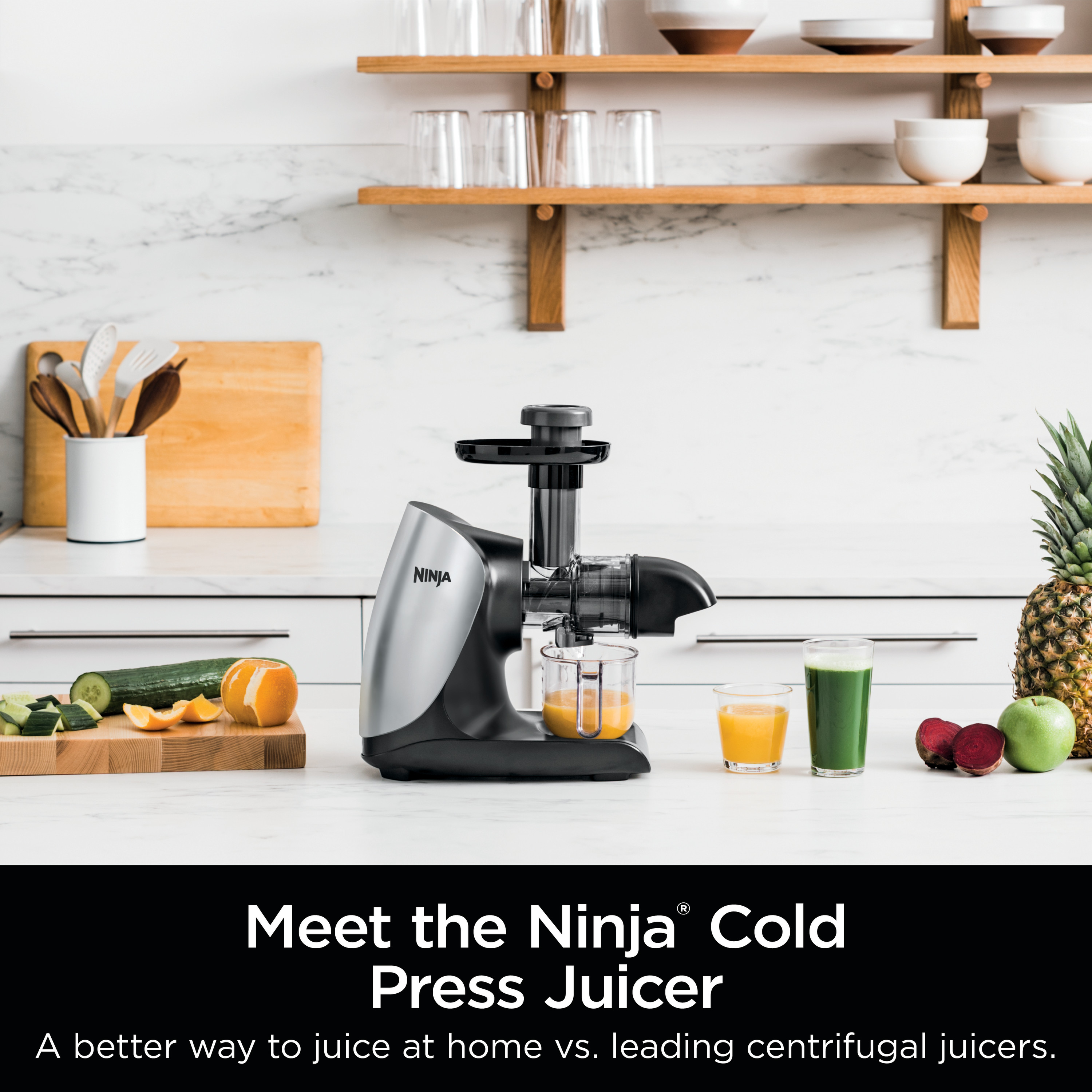 Ninja Cold Press Juicer Pro - Powerful Slow Juicer with Total Pulp Control - Cloud Silver， JC100