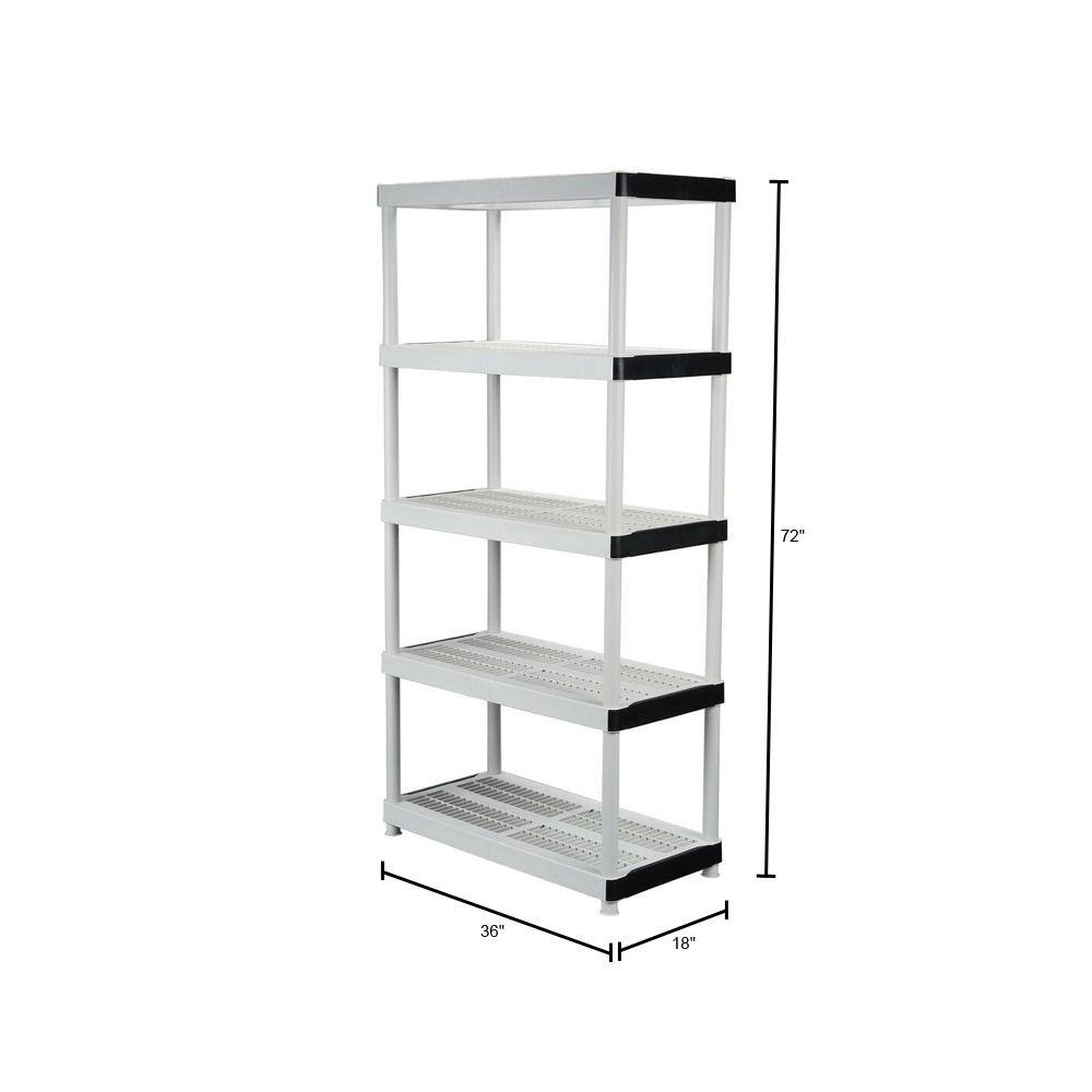 HDX 5-Tier Plastic Garage Storage Shelving Unit in Gray (36 in. W x 72 in. H x 18 in. D) 127932