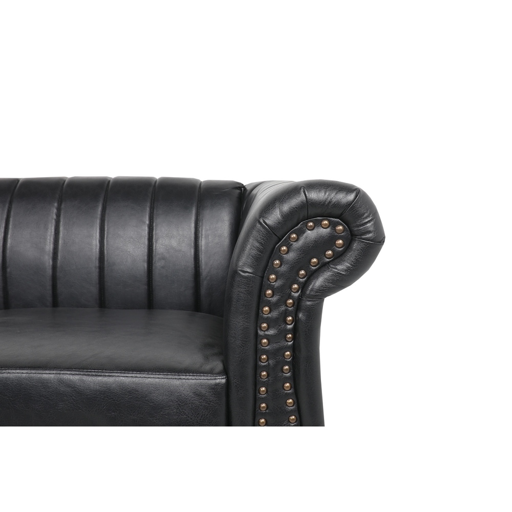 Modern PU Rolled Arm Chesterfield Three Seater Sofa