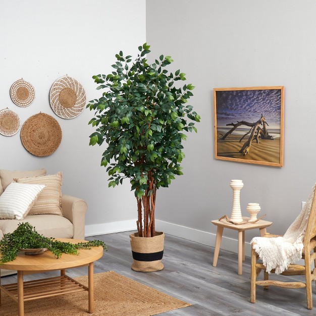 Nearly Natural 7-ft Sakaki Artificial Tree In Handmade Natural Cotton Planter