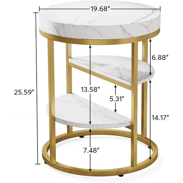 Round End Table White Gold Nightstand Modern Bedside Table for Bedroom