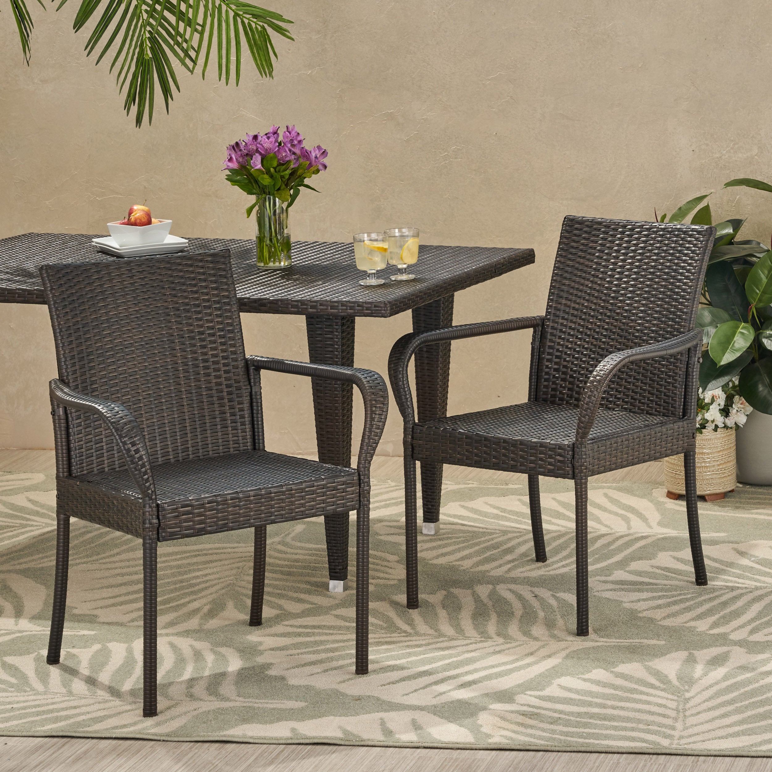 Bannon Outdoor Contemporary Wicker Dining Chair (Set of 2)