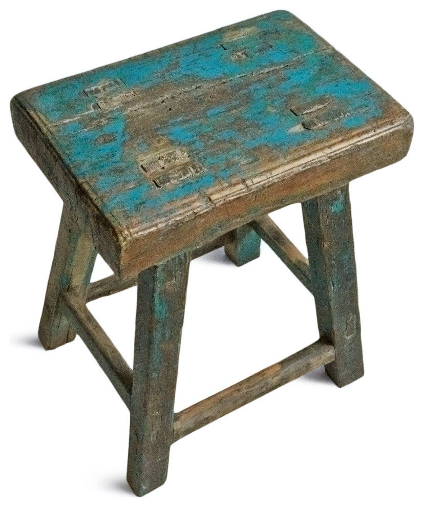 Consigned Vintage Blue Village Stool   Farmhouse   Accent And Garden Stools   by Design Mix Furniture  Houzz