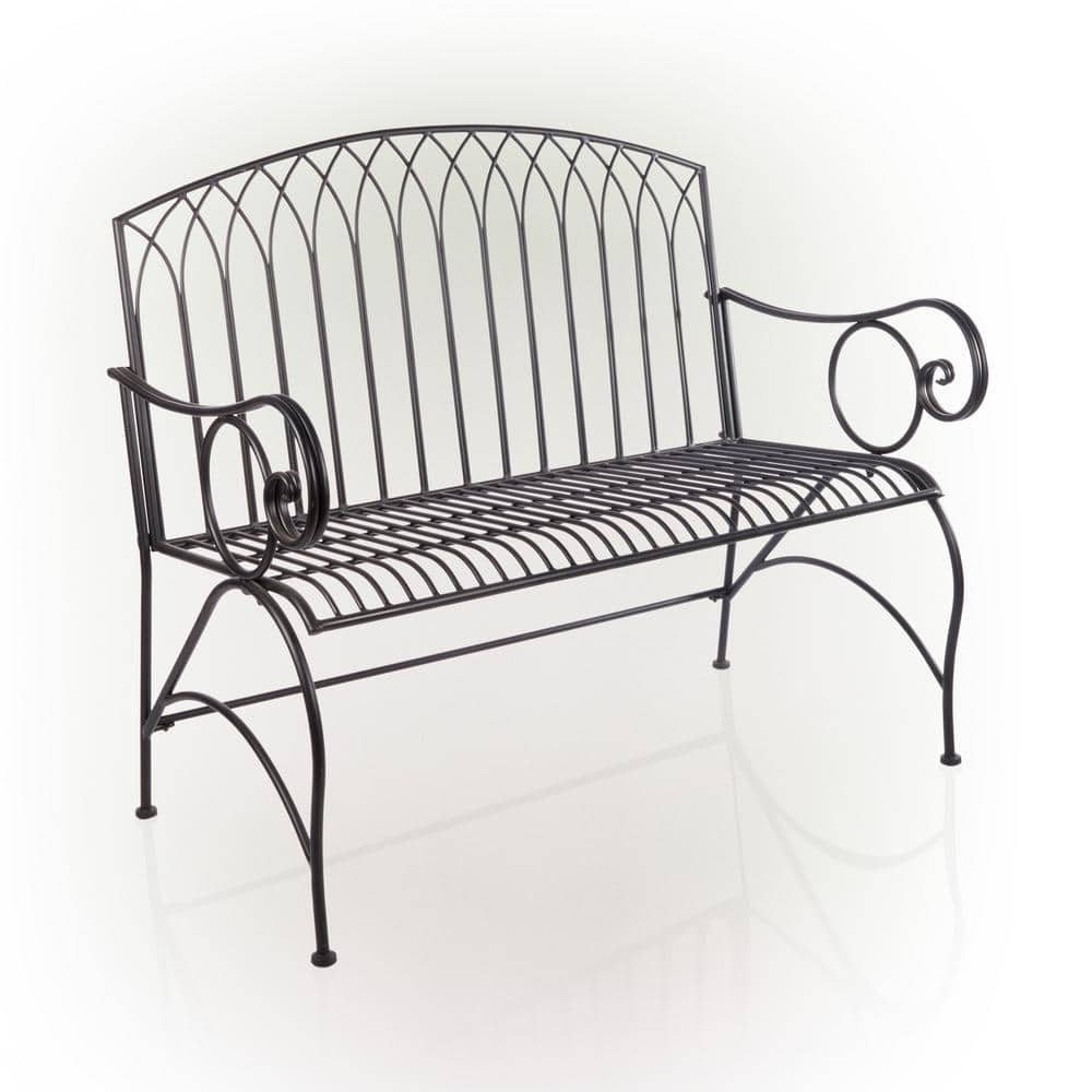 Alpine Corporation 44 in. L 2-Person Black Classic Metal Indoor/Outdoor Garden Bench BAZ424