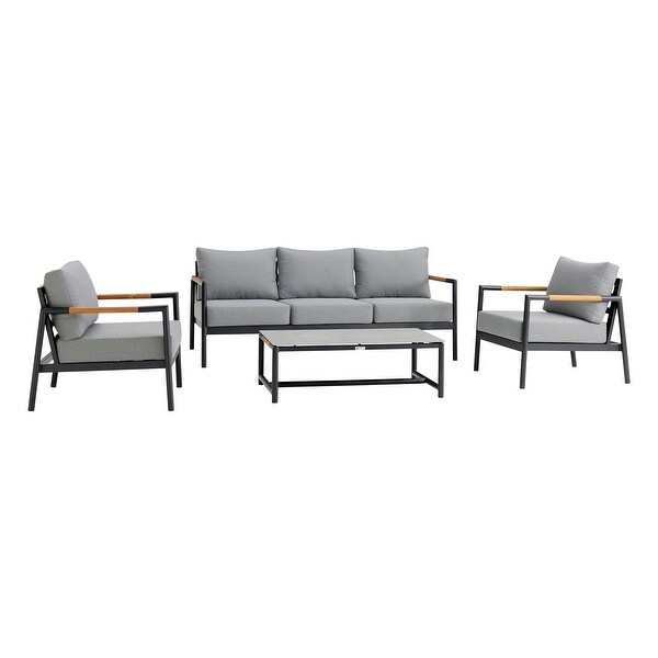 Royal 4Piece Patio All Weather Deep Seating Outdoor Conversation Set with Gray Cushions