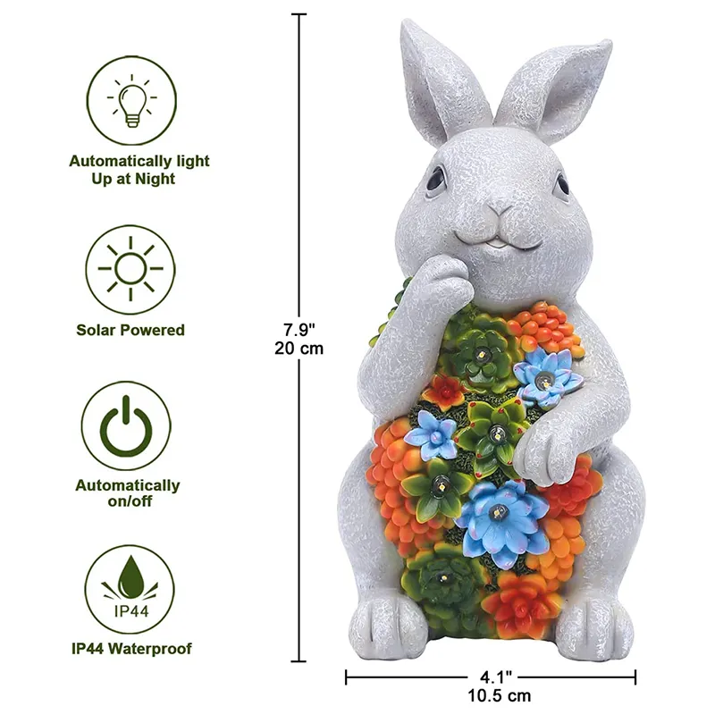 Solar Outdoor Garden Statues Rabbit with Succulent and LED Lights craft ornament for Balcony Yard Lawn Garden Decor Supplies