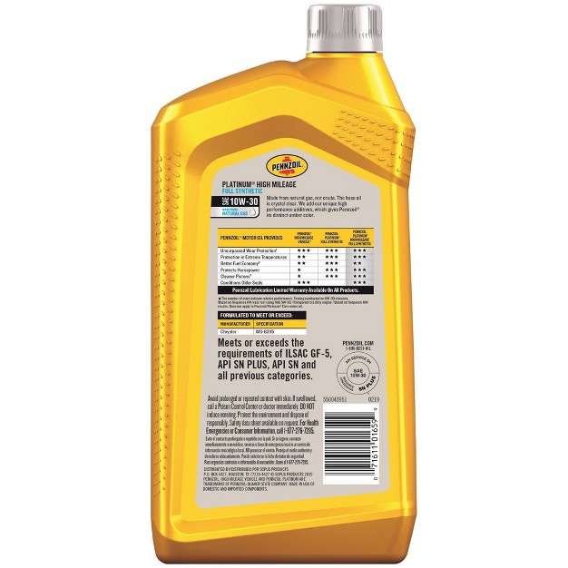 Pennzoil 10w 30 Platinum High Mileage