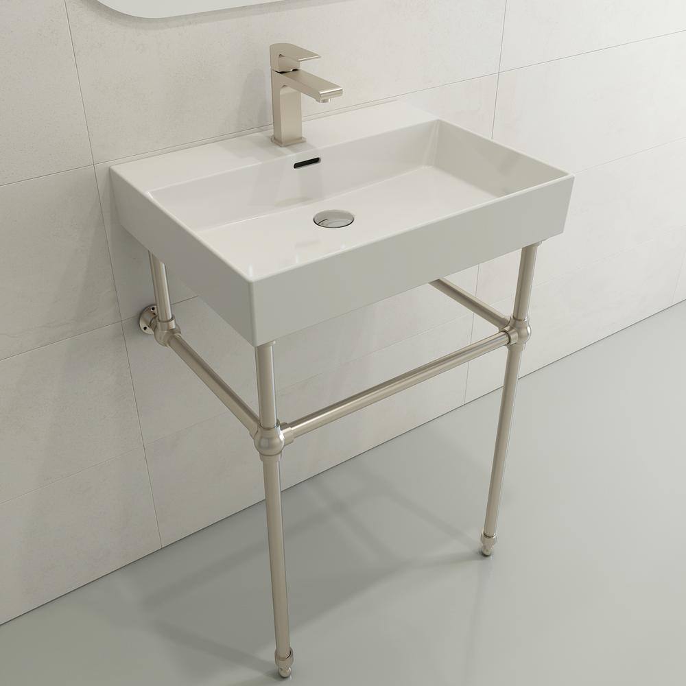 BOCCHI Milano Wall-Mounted White Fireclay Bathroom Sink 24 in. 1-Hole with Overflow 1376-001-0126