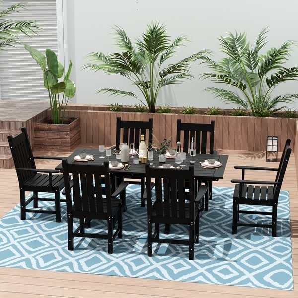 Polytrends Laguna Hdpe All Weather Outdoor Patio Dining Set with Rectangle Table，Arm Chairs (7Piece Set)