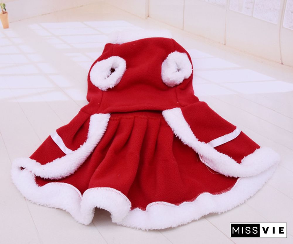 Pet Dog Princess Dress Red Christmas Coat Sweatshirt Vest Pets Cat Winter Warm Party