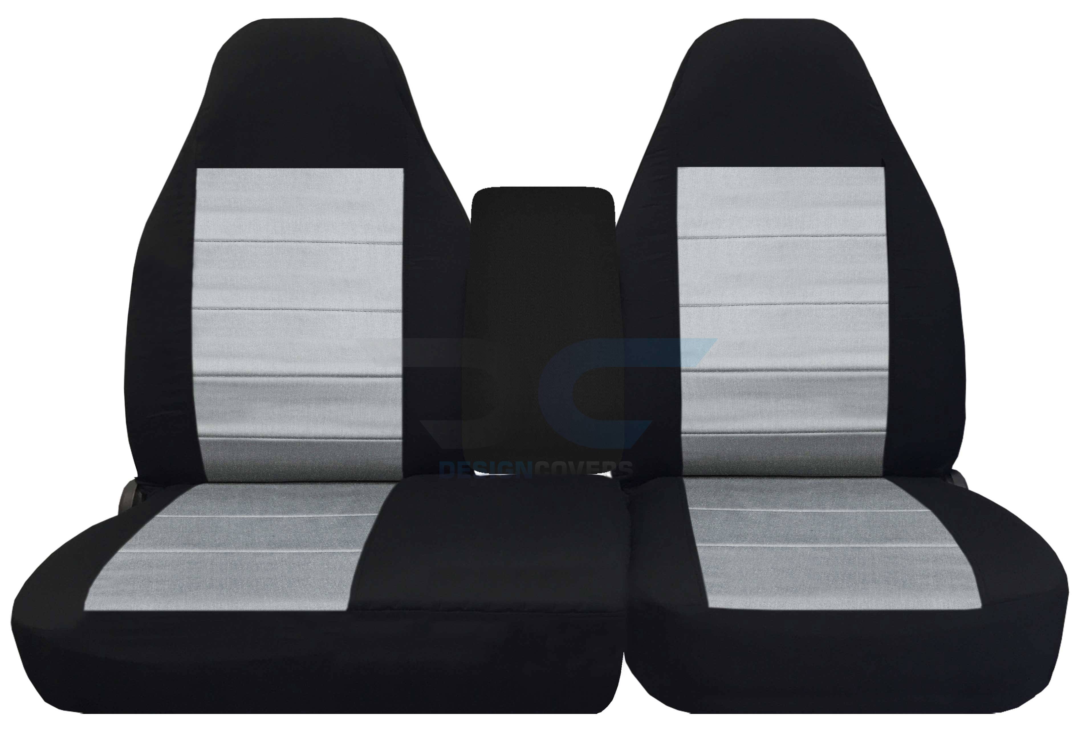 T94-Designcovers Compatible with 2001-2003 Ford F-150 Two-Tone Truck Seat Covers (Front 40/60 Split Bench) with Molded Headrests，Opening Console: Black and Silver Velour